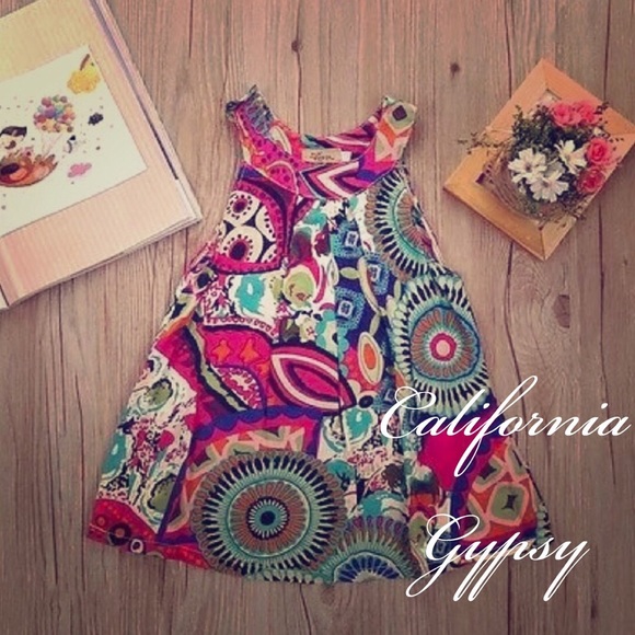 HP🏆 Baby Hippie bohemian 60’s print dress🌈 - Picture 3 of 4